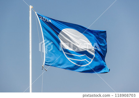 Blue Flag beach 2024. Close-up photo Blue Flag beach 2024. Close-up photo 118908703