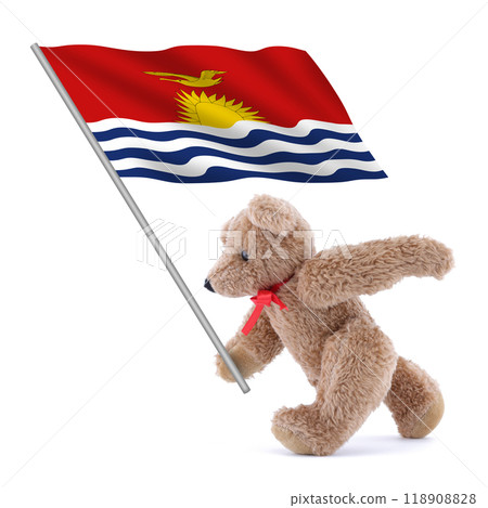 Kiribati flag being carried by a cute teddy bear 118908828