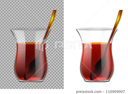 Turkish tea cup with black tea and gold spoon 118909007