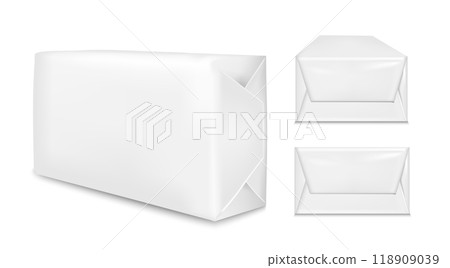 White paper packaging isolated on white background. Sachet for soap, coffee, spices, sweets, cookies and flour 118909039