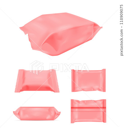 Red blank foil food snack pack for chips, candy and other products. Wet wipes packaging Red blank foil food snack pack for chips, candy and other products. Wet wipes packaging 118909075