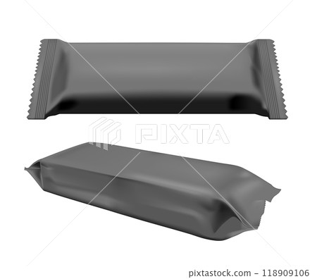 Black blank foil food snack pack for chips, candy and other products. Wet wipes packaging Black blank foil food snack pack for chips, candy and other products. Wet wipes packaging 118909106