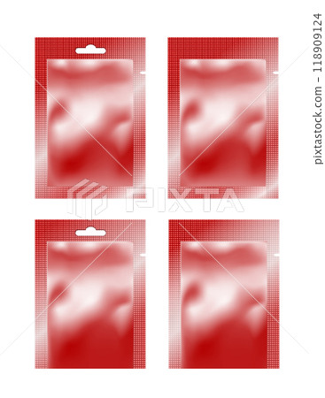 Red empty plastic packaging. Foil or plastic sachet for food or medicines 118909124