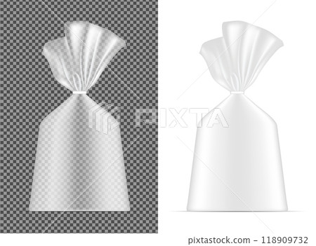 Transparent blank foil or paper packaging. Sachet for bread, coffee, sweets, cookies and gift 118909732