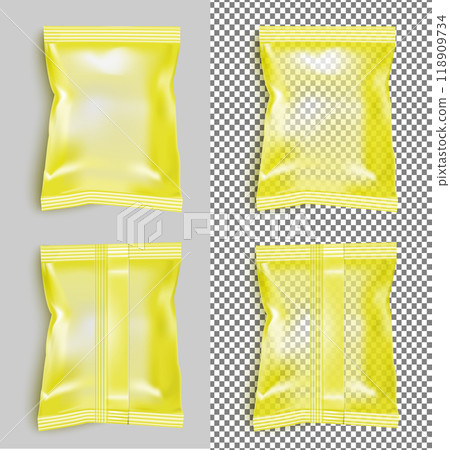 Yellow blank foil food snack pack for chips, candy and other products Yellow blank foil food snack pack for chips, candy and other products 118909734