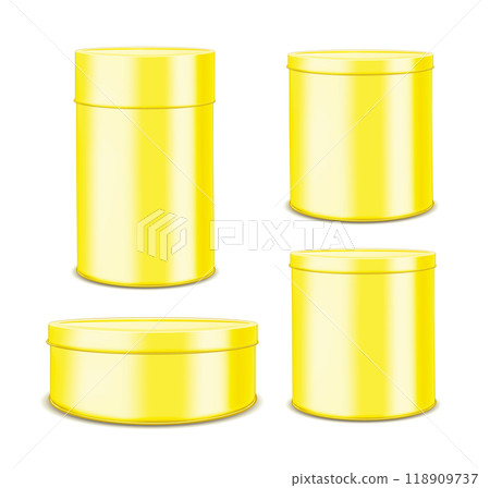 Round metal can for food, cookies and gifts. Isolated on white background Round metal can for food, cookies and gifts. Isolated on white background 118909737