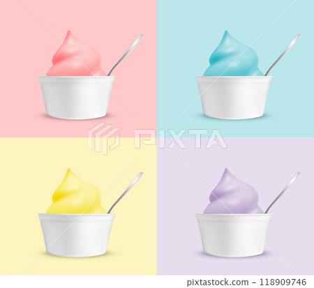 Color ice cream in a cup with a spoon 118909746