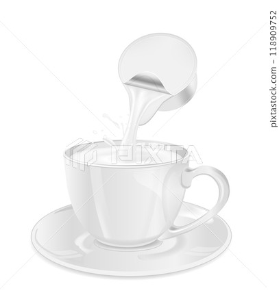 Single serve cup for dairy creamer. Glass coffee cup and saucer 118909752