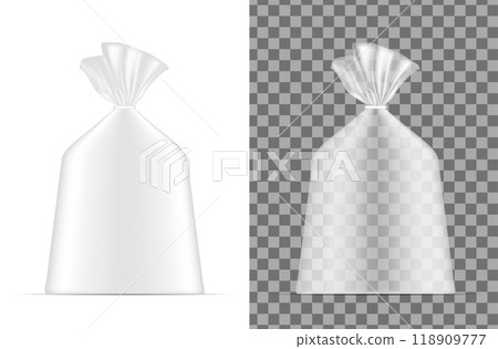 Transparent blank foil or paper packaging. Sachet for bread, coffee, sweets, cookies and gift Transparent blank foil or paper packaging. Sachet for bread, coffee, sweets, cookies and gift 118909777