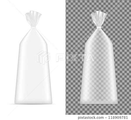 Transparent blank foil or paper packaging. Sachet for bread, coffee, sweets, cookies and gift Transparent blank foil or paper packaging. Sachet for bread, coffee, sweets, cookies and gift 118909781