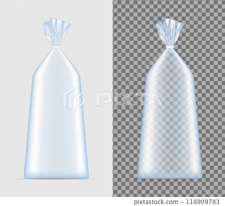 Transparent blank foil or paper packaging. Sachet for bread, coffee, sweets, cookies and gift 118909783