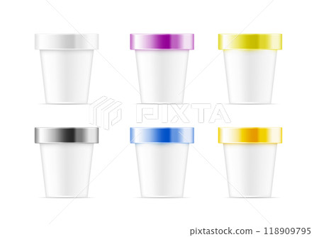 White container with color metal cap for ice cream, food or cosmetic White container with color metal cap for ice cream, food or cosmetic 118909795