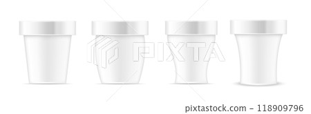 White container with metal cap for ice cream, food or cosmetic 118909796