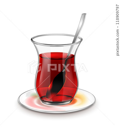 Turkish tea cup with black tea and silver spoon 118909797