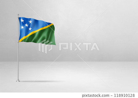 Solomon Islands flag isolated on white concrete wall background Solomon Islands flag isolated on white concrete wall background 118910128