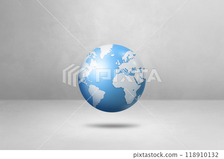 World globe, light blue earth map, isolated on white. Horizontal background 118910132