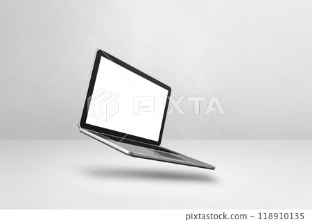 Floating computer laptop isolated on white. Horizontal background 118910135