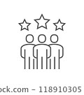 Three outlined figures with stars above, symbolizing a rating or review system. 118910305