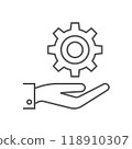 Icon of a hand holding a gear, symbolizing service, support, or technical assistance. 118910307