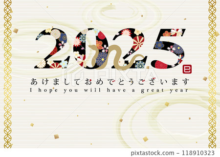2025 年蛇年新年賀卡模板與日本花卉圖案字符 2025 年蛇年新年賀卡模板與日本花卉圖案字符 118910323
