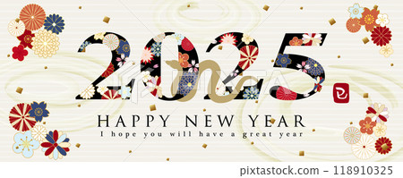 2025 Year of the Snake New Year's banner material with Japanese-style floral pattern characters 2025 Year of the Snake New Year's banner material with Japanese-style floral pattern characters 118910325