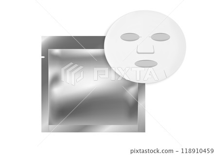 Cosmetic sheet mask. Blank foil or plastic sachet for medicines Cosmetic sheet mask. Blank foil or plastic sachet for medicines 118910459