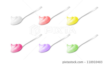 Spoon of  yogurt. Fruit colored ice cream 118910483