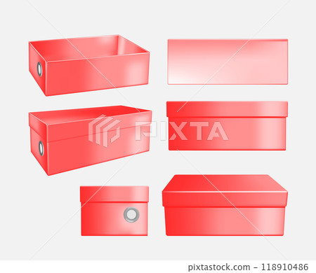 Red cardboard shoe box 118910486