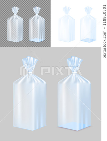 Transparent blue foil or paper packaging. Sachet for bread, coffee, sweets, cookies and gift 118910501