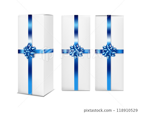 Gift box with blue ribbon and bow Gift box with blue ribbon and bow 118910529