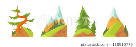 Green Tree with Trunk on Rock or Mountain Landscape Vector Set Green Tree with Trunk on Rock or Mountain Landscape Vector Set 118910776