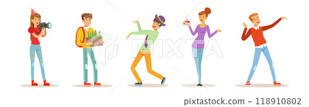 Happy People Character Celebrating Holiday and Festive Event Vector Set 118910802