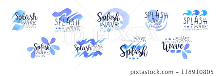 Splash Wave Logo Original Design with Aqua Vector Set Splash Wave Logo Original Design with Aqua Vector Set 118910805