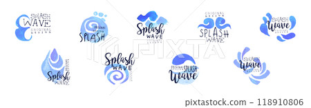 Splash Wave Logo Original Design with Aqua Vector Set Splash Wave Logo Original Design with Aqua Vector Set 118910806