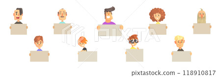 Funny Man and Woman with Empty Plaque and Banner Vector Set Funny Man and Woman with Empty Plaque and Banner Vector Set 118910817