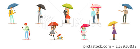 People Character with Umbrella Walk in Rainy Day Vector Set People Character with Umbrella Walk in Rainy Day Vector Set 118910832