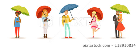 People Character with Umbrella Walk in Rainy Day Vector Set People Character with Umbrella Walk in Rainy Day Vector Set 118910834