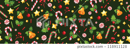 Christmas seamless pattern, vector 3D New Year confetti background winter holiday texture candy cane 118911128