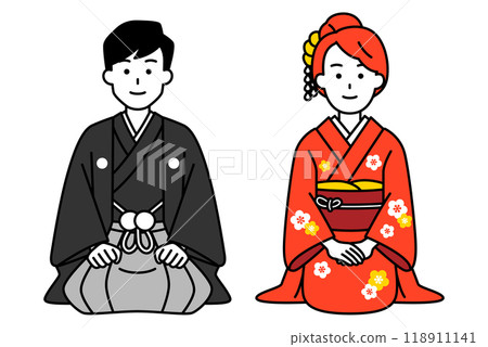 一群穿著和服筆直坐著的男女 一群穿著和服筆直坐著的男女 118911141