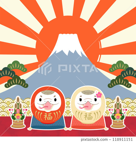 2025 蛇年橫幅可愛紅白蛇達摩無文字 300 x 300 方形 118911151