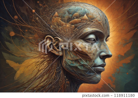 Visual illustration of a blend of human profile and fractal designs, representing themes of technological innovation, science, and educational initiatives. Created with generative AI tools 118911180