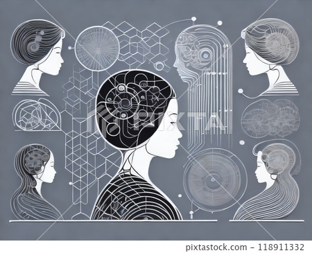 Multiple close-up images of abstract faces, illustrating the concept of communication and dialogue. Created with generative AI tools 118911332