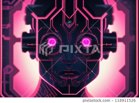 Evil artificial intelligence, humanoid alien robot. Robot with Artificial Intelligence. Created with generative AI tools 118911526