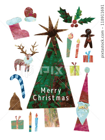 Vertical Christmas card made from painted paper Vertical Christmas card made from painted paper 118911691