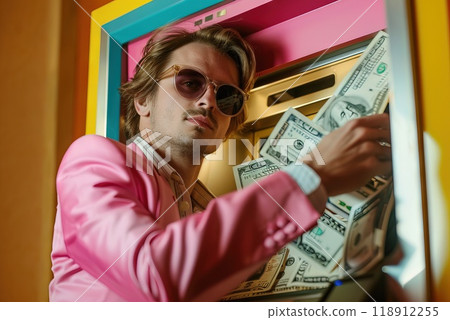 a very attractive salesman withdrawing piles of money from the atm Generative AI a very attractive salesman withdrawing piles of money from the atm Generative AI 118912255