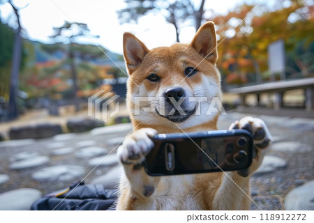 shiba inu taking selfie Generative AI 118912272