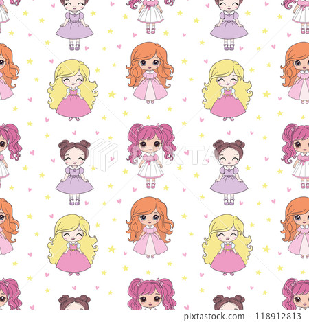 Childish seamless pattern with princess. Creative vector childish background for fabric, textile 118912813