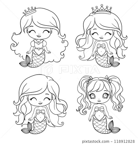 Beautiful little mermaid. Sea theme. Hand drawn vector illustration on a white background. Beautiful little mermaid. Sea theme. Hand drawn vector illustration on a white background. 118912828