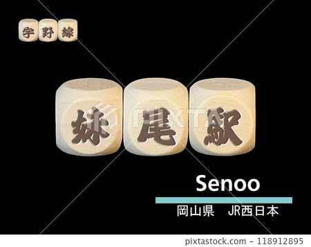 The station name block "Senoo Station" placed in front of a black background 118912895
