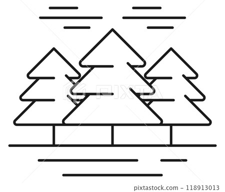 Pine forest line icon. Woodland landscape symbol 118913013